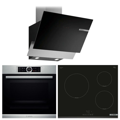 Комплект №17 (варочная панель Bosch PUC631BB5E + духовой шкаф Bosch HBG 634BS1 + вытяжка Bosch DWK66AJ60T) в Краснодаре