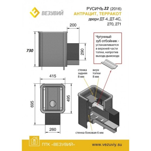 Дровяная печь Везувий Русичъ Антрацит 22 (ДТ-4С) 