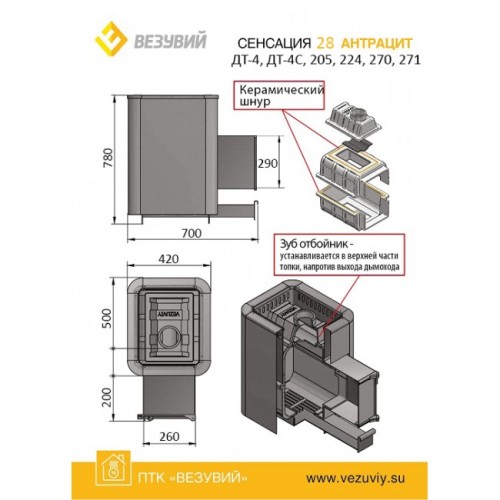 Дровяная печь Везувий Сенсация 28 Антрацит (ДТ-4) 