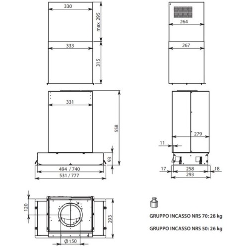 Встраиваемая вытяжка Falmec Gruppo Incasso 70 ix (800) (c системой NRS) ECP в Краснодаре