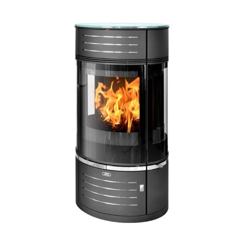 Дровяная печь ABX Atrium 6 черная сталь, с верхней плитой - стекло 