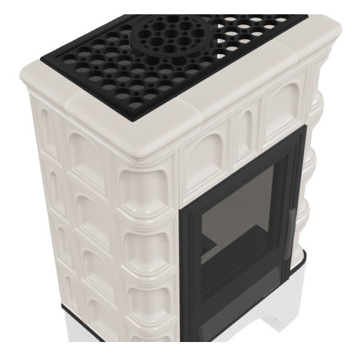 Дровяная печь ABX BRITANIA K (6,9кВт в воду) кафельный цоколь, перламутр 