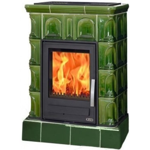 Дровяная печь ABX BRITANIA K (6,9кВт в воду) кафельный цоколь, зеленая 