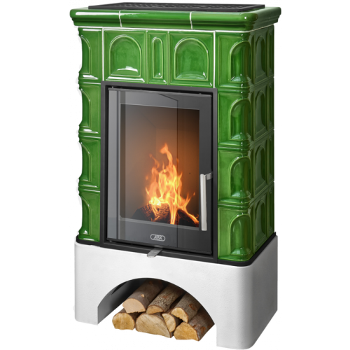 Дровяная печь ABX Britania EXclusive белый цоколь, зеленая 
