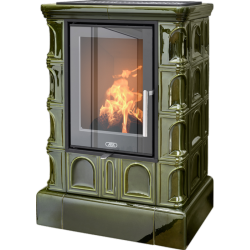 Дровяная печь ABX Britania EXclusive кафельный цоколь, зеленая 