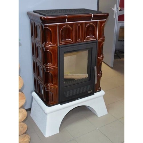 Дровяная печь ABX Britania K (6,9кВт в воду) белый цоколь, коричневая 