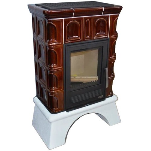Дровяная печь ABX Britania K (6,9кВт в воду) белый цоколь, коричневая 