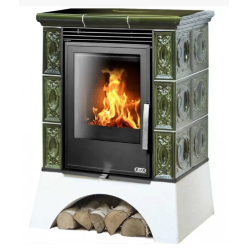 Дровяная печь ABX HELVETIA Exclusive белый цоколь, зеленая 