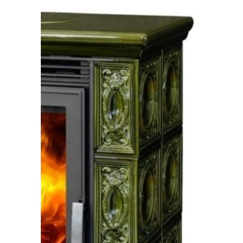 Дровяная печь ABX HELVETIA Exclusive кафельный цоколь, зеленая 