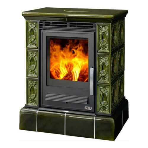 Дровяная печь ABX HELVETIA Exclusive кафельный цоколь, зеленая 