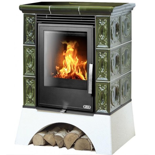 Дровяная печь ABX Helvetia KPI (6,9кВт в воду) белый цоколь, зеленая 