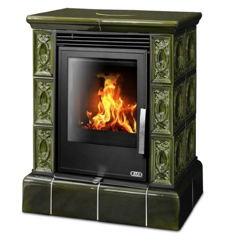 Дровяная печь ABX HELVETIA KPI кафельный цоколь, зеленая 