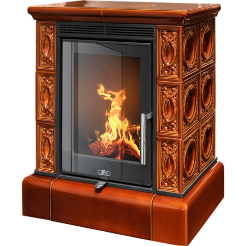 Дровяная печь ABX Helvetia EXclusive кафельный цоколь, коричневая 