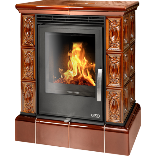 Дровяная печь ABX Helvetia KPI (6,9кВт в воду) кафельный цоколь, коричневая 