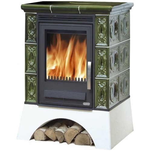 Дровяная печь ABX Helvetia K белый цоколь, зеленая 