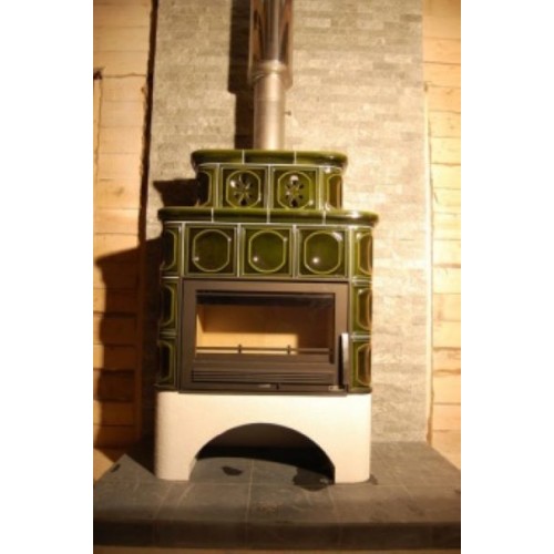 Дровяная печь ABX KARELIE Exclusive белый цоколь, зеленая 