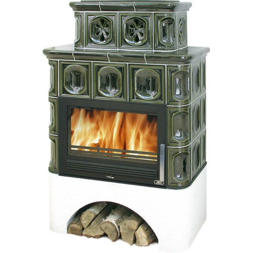 Дровяная печь ABX KARELIE Exclusive белый цоколь, зеленая 