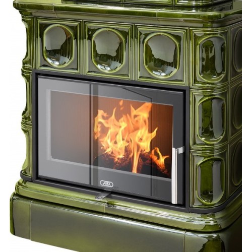 Дровяная печь ABX KARELIE Exclusive кафельный цоколь, зеленая 