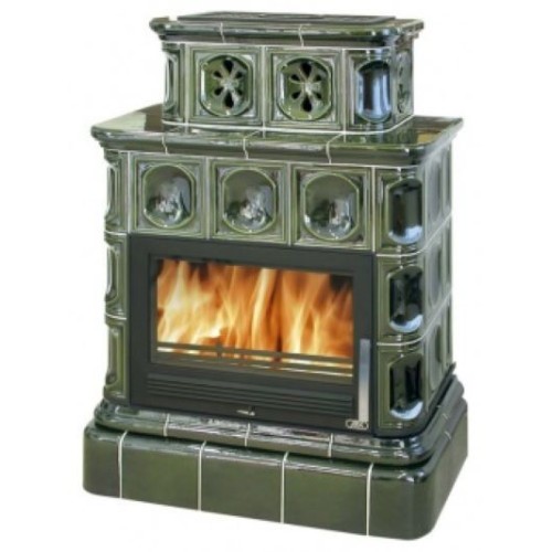 Дровяная печь ABX KARELIE Exclusive кафельный цоколь, зеленая 