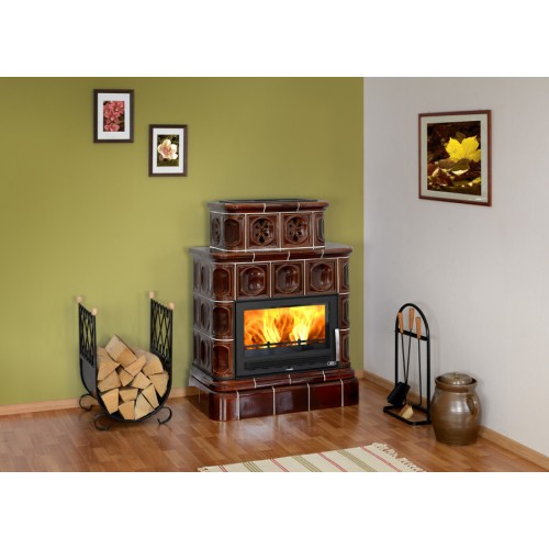 Дровяная печь ABX KARELIE P (10,5 кВт в воду) кафельный цоколь, коричневая 