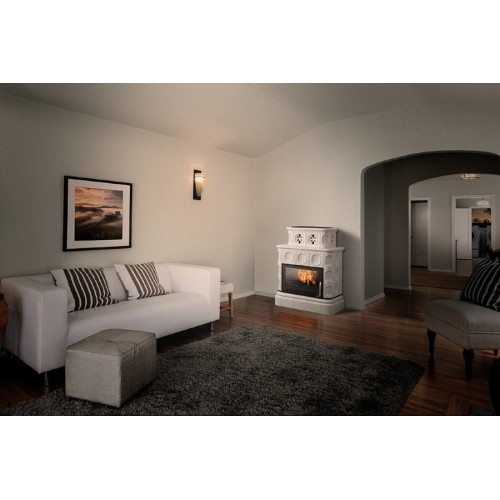 Дровяная печь ABX KARELIE P (10,5 кВт в воду) кафельный цоколь, перламутр 