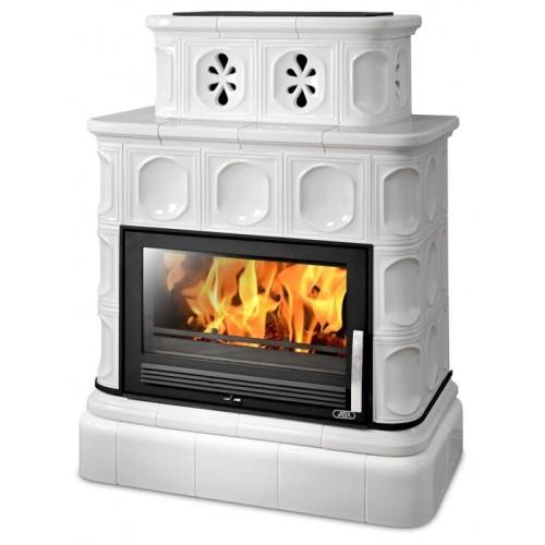 Дровяная печь ABX KARELIE P (10,5 кВт в воду) кафельный цоколь, перламутр 