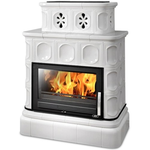 Дровяная печь ABX Karelie (10,5 кВт в воду) кафельный цоколь, перламутр 