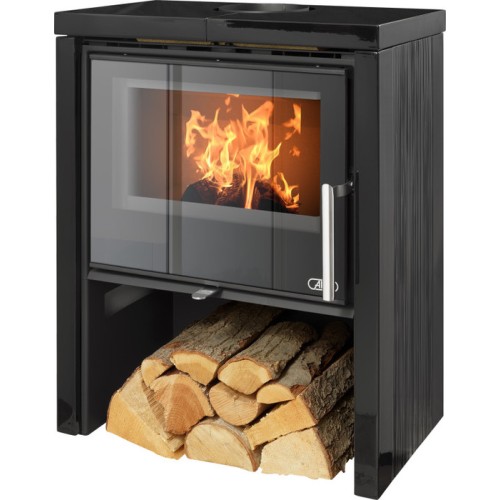 Дровяная печь ABX Toledo EXclusive низкий черная сталь, кафель черный 