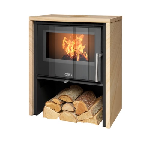 Дровяная печь ABX Toledo EXclusive низкий черная сталь, бразильский песчаник с верхней плитой 