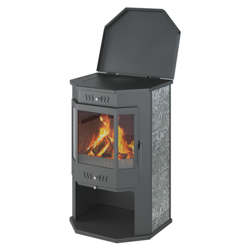 Дровяная печь ASTON 12 кВт Призматик с плитой (Пироксенит Элит) 