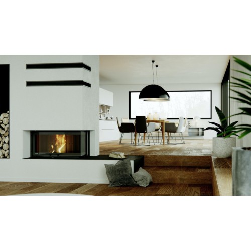 Угловая левая дровяная топка DEFRO HOME RIVA ME BL G SHORT, угловое стекло слева, с водяным контуром, гильотина 