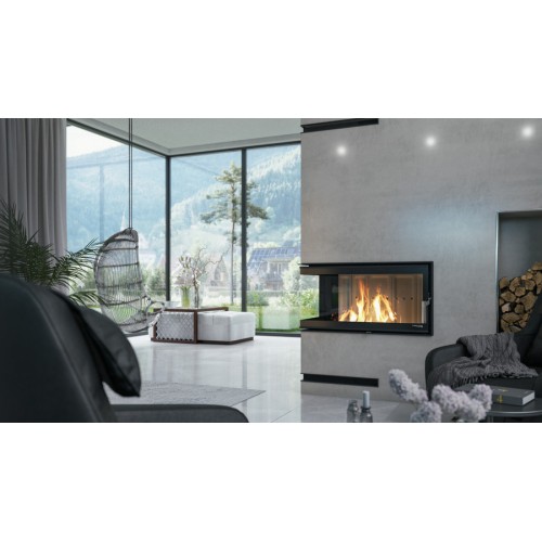 Угловая правая дровяная топка DEFRO HOME RIVA ME BP SHORT, угловое стекло справа, с водяным контуром 