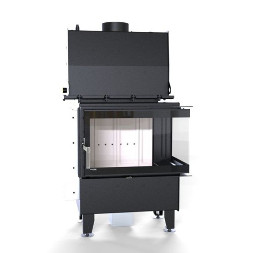 Угловая правая дровяная топка DEFRO HOME RIVA SM BP SHORT, угловое стекло справа, с водяным контуром 