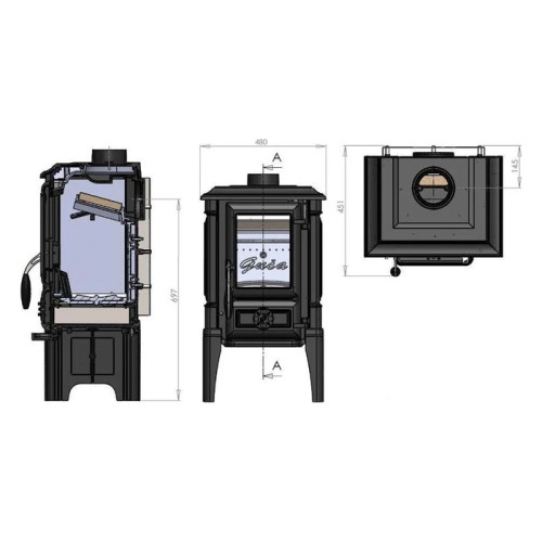 Дровяная печь GUCHA ARINA 1110 ЭМАЛЬ DARK RED 