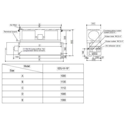 Канальный фанкойл General Climate GDU-W-16DR 