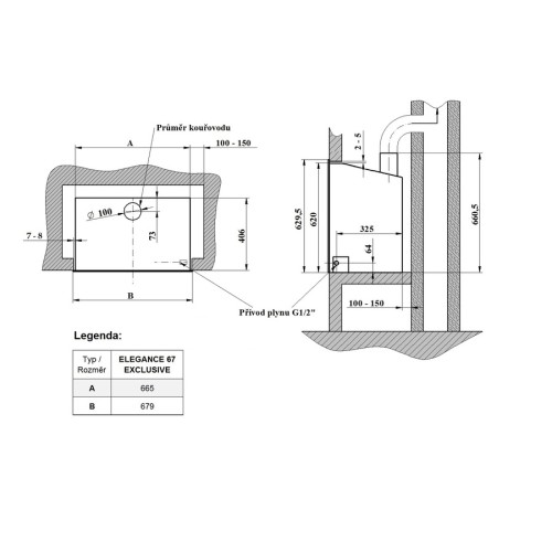 Встраиваемый газовый камин Karma ELEGANCE 67 EXCLUSIVE Slim line 15 silver metallic NG 