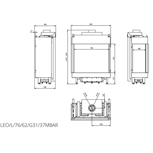 Панорамный газовый камин Kratki LEO/L/76/62/G31/37MBAR (баллонный газ) 