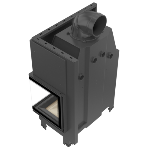 Угловая правая дровяная топка Kratki MBO/P/BS/SG (гнутое стекло) черная футеровка 