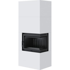 Готовый дровяной каминокомплект Kratki SIMPLE Box белый с топкой BS, правый угол