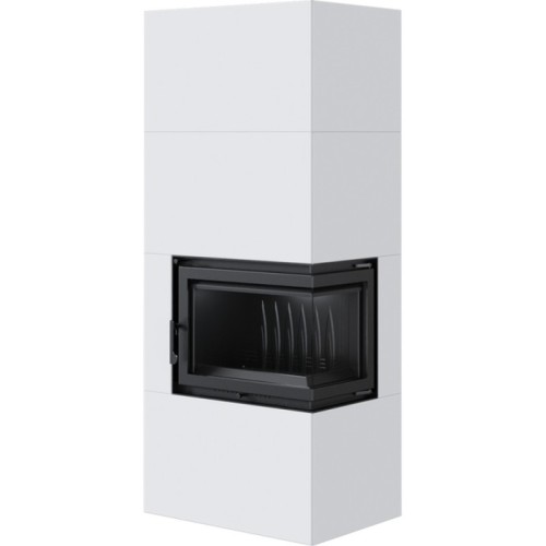 Готовый дровяной каминокомплект Kratki SIMPLE Box белый с топкой BS, правый угол 
