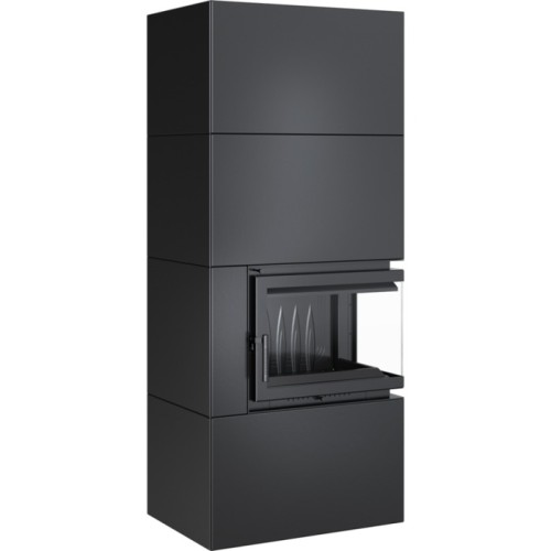 Готовый дровяной каминокомплект Kratki SIMPLE Box черный с топкой BS, правый угол 