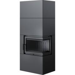 Готовый дровяной каминокомплект Kratki SIMPLE Box черный с топкой BS, правый угол