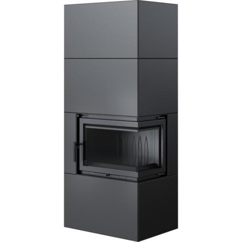 Готовый дровяной каминокомплект Kratki SIMPLE Box черный с топкой BS, правый угол 