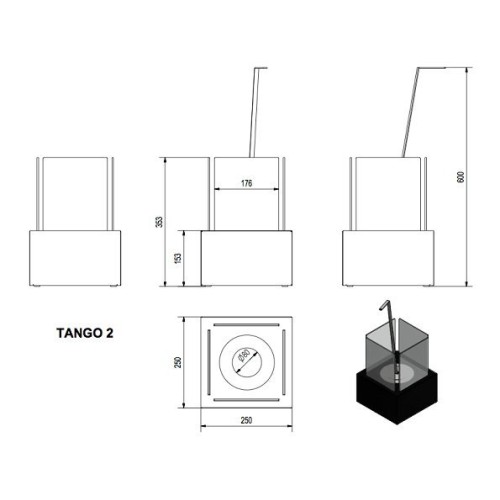 Настольный биокамин Kratki TANGO 2 черный, TUV 