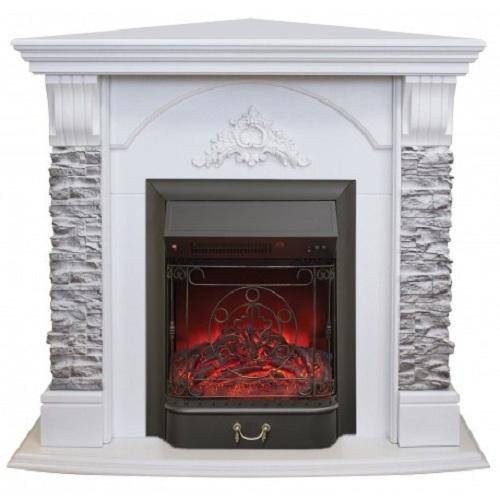 Электрокамин RealFlame Athena Corner GR STD/EUG/24 WT с очагом Fobos s Lux BL/BR, Majestic s Lux BL/BR 