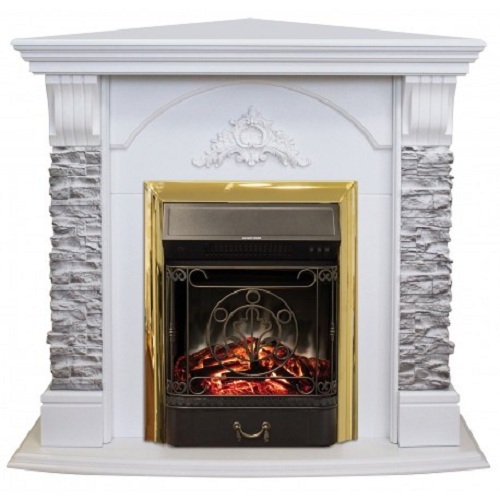 Электрокамин RealFlame Athena Corner GR STD/EUG/24 WT с очагом Fobos s Lux BL/BR, Majestic s Lux BL/BR 