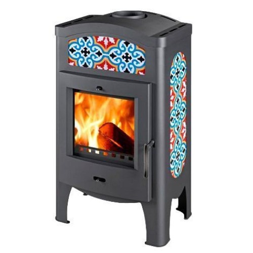 Дровяная печь THORMA TORINO, серая с орнаментом 