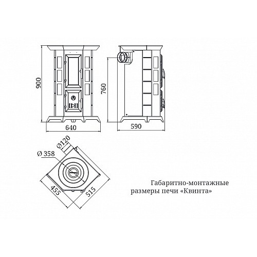 Дровяная печь TMF ПО Статика Квинта, черная бронза 