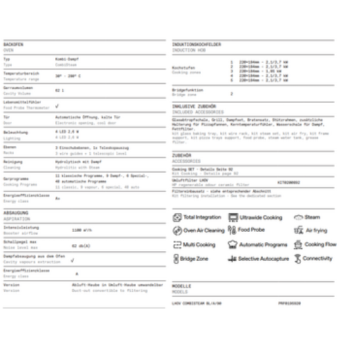 ELICA LHOV COMBISTEAM BL/A/90 (4в1: Варочная панель, вытяжка, духовка, пароварка)
