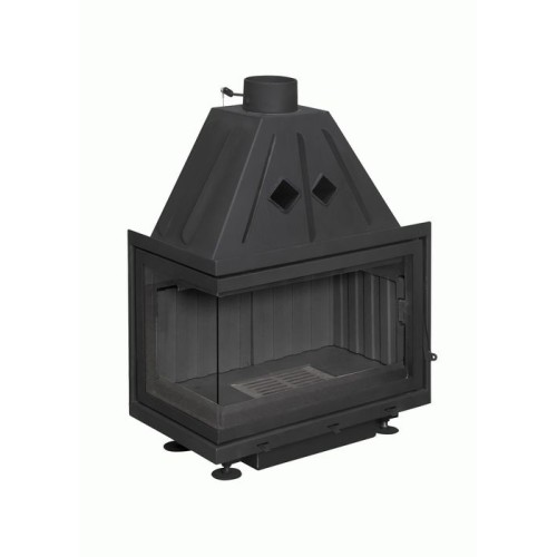 Угловая левая дровяная топка ЭКОКАМИН Альфа 700 два стекла левая черный шамот 